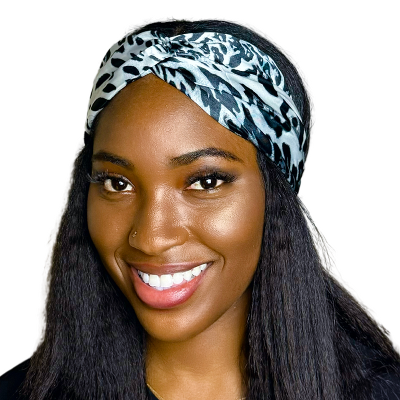 SNOW LEOPARD Wide Satin Twist Headband