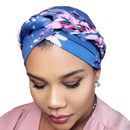 BLUE PURPLE FLORAL Braid Turban Pre-tied Headwrap