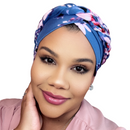 BLUE PURPLE FLORAL Braid Turban Pre-tied Headwrap
