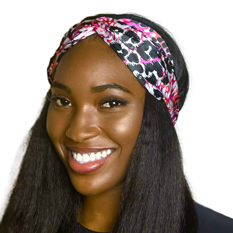 PINK LEOPARD Wide Twist Satin Headband