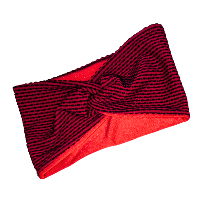 RED BLACK Wide Lycra Satin-lined Headband