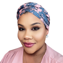 BLUE PINK FLORAL Braid Turban Pre-tied Headwrap