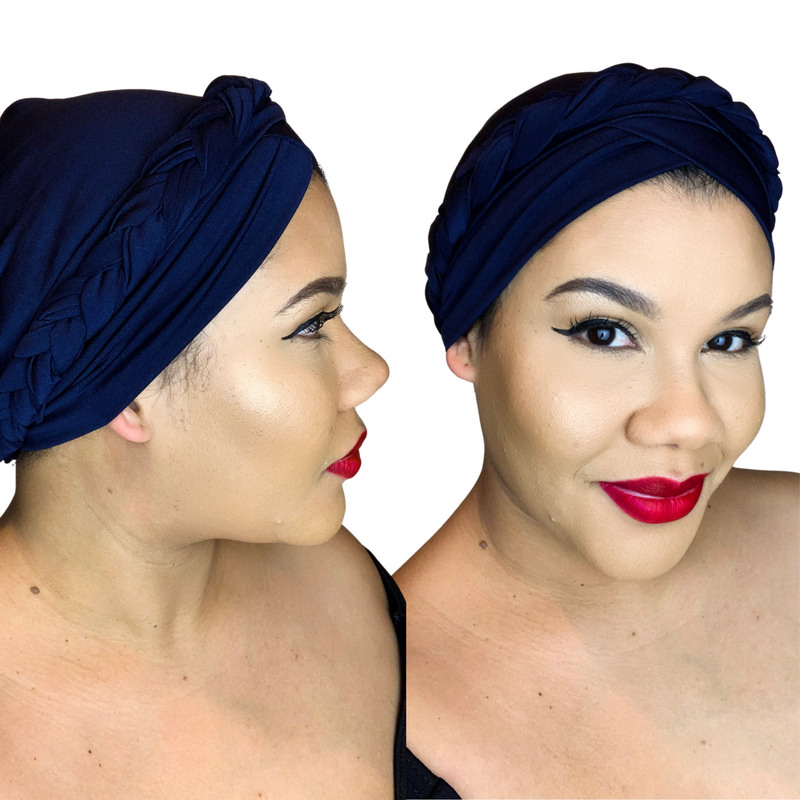 NAVY BLUE Braid Turban Pre-tied Headwrap