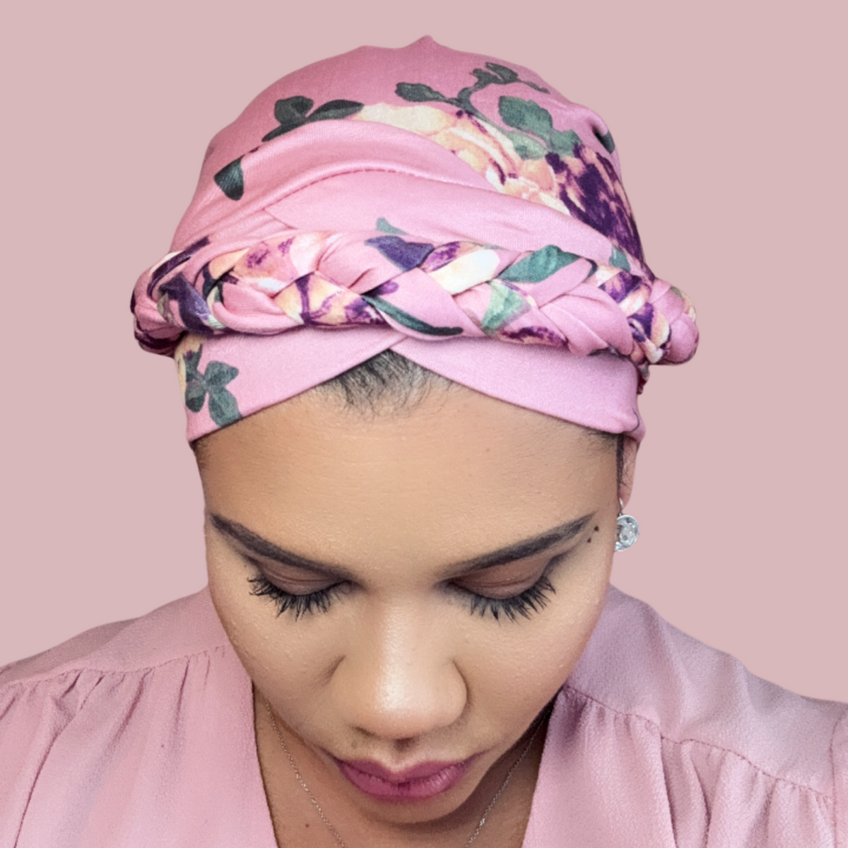 DUSTY PINK Braid Turban Satin-Lined Pre-tied Headwrap display picture 1