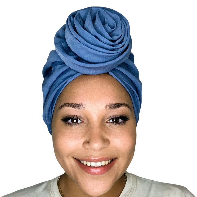 DENIM Rose Satin-Lined Pre-tied Headwrap - Main Image