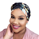 BLACK FLORAL Braid Turban Pre-tied Headwrap