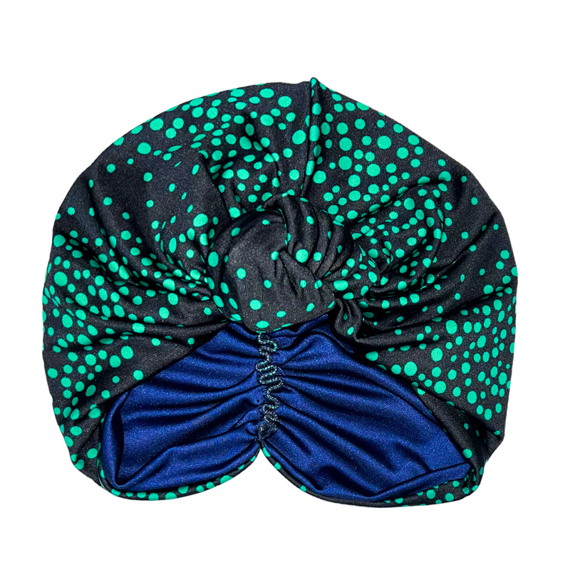 GREEN BLACK Satin-Lined Pre-tied Headwrap