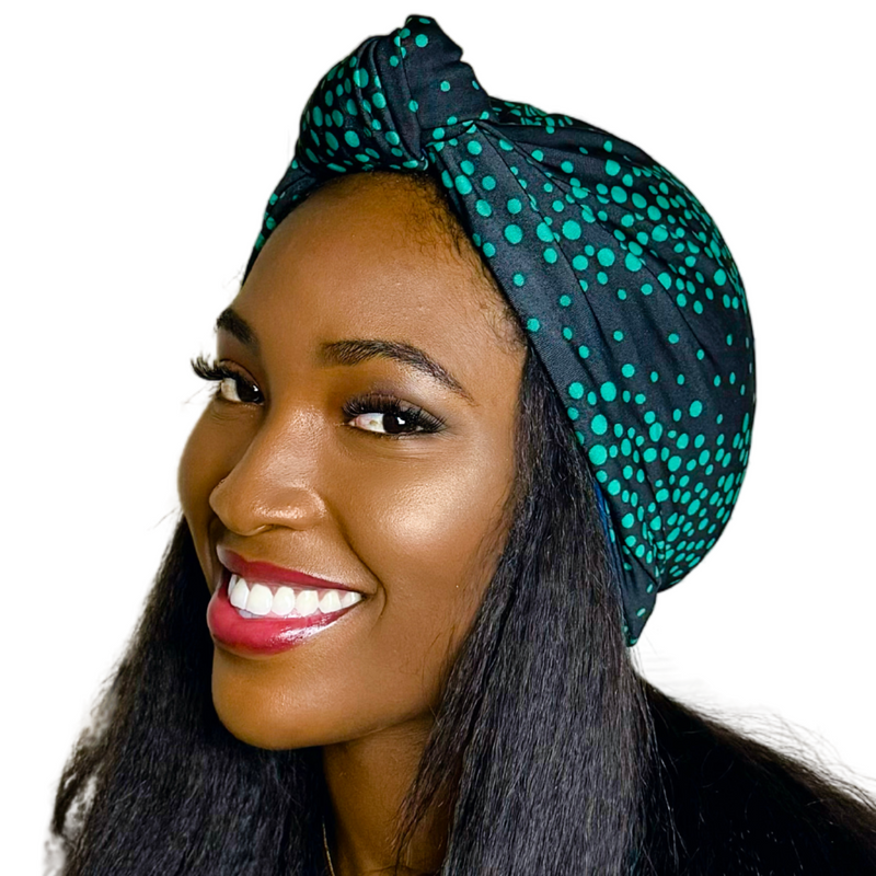 GREEN BLACK Satin-Lined Pre-tied Headwrap