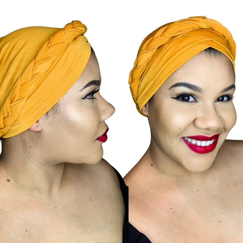 MUSTARD Braid Turban Pre-tied Headwrap