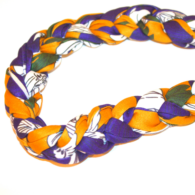 BLUE CREAM FLORAL Braid Satin-Lined Turban Pre-tied Headwrap