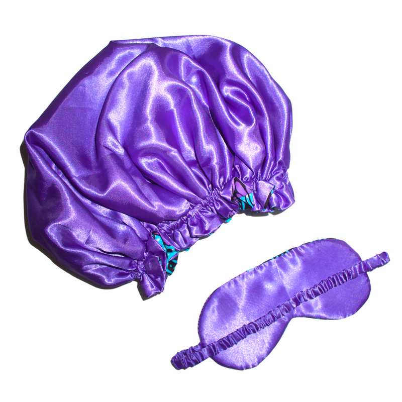 BLUE PURPLE Bonnet and Eye Mask Set