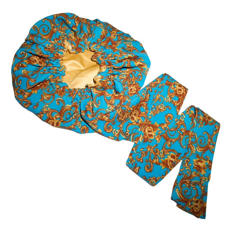 TURQUOISE GOLD Satin-Lined Bonnet Head Wrap