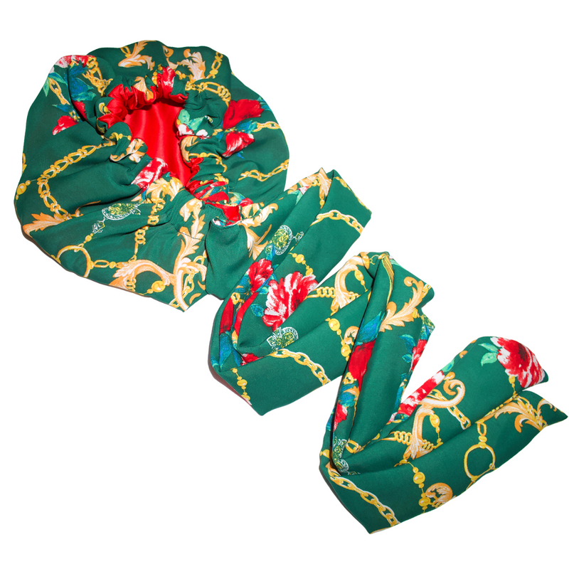 GREEN BLING Satin-Lined Bonnet Head Wrap