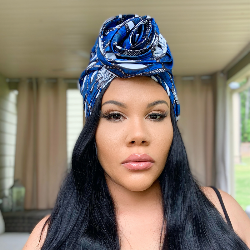 BLUE PEACOCK Rose Satin-Lined Pre-tied Headwrap