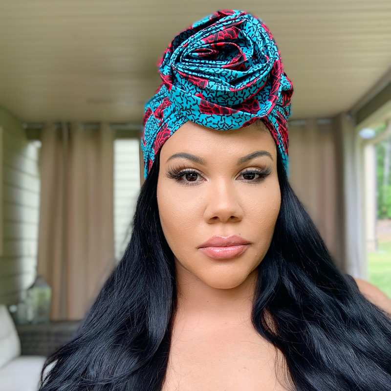 RED PINES Rose Satin-Lined Pre-tied Headwrap