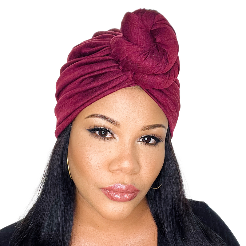 WINE RED Jersey Pre-Tied Headwrap