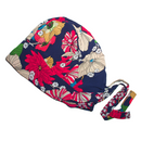 BLUE & RED FLORAL - Satin-Lined Chiffon Scrub Bonnet