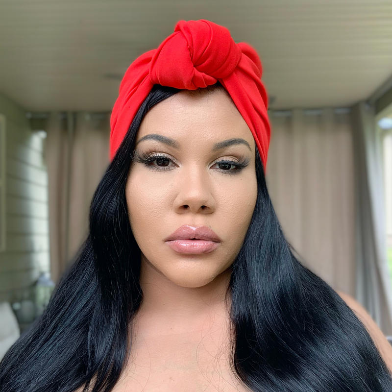 APPLE RED Knotted Pre-tied Headwrap