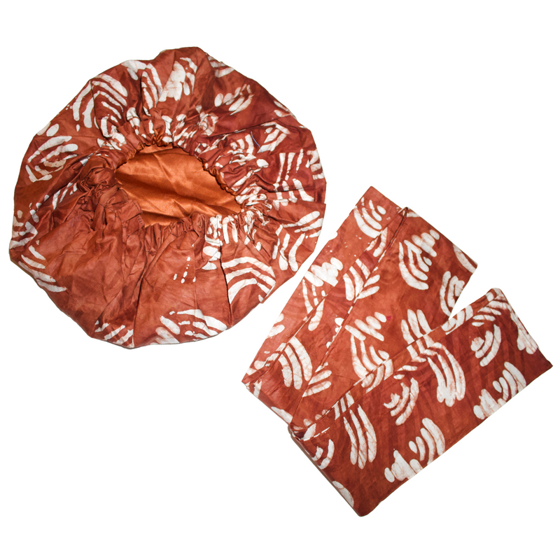 RED CLAY Adire Satin-Lined Bonnet Headwrap