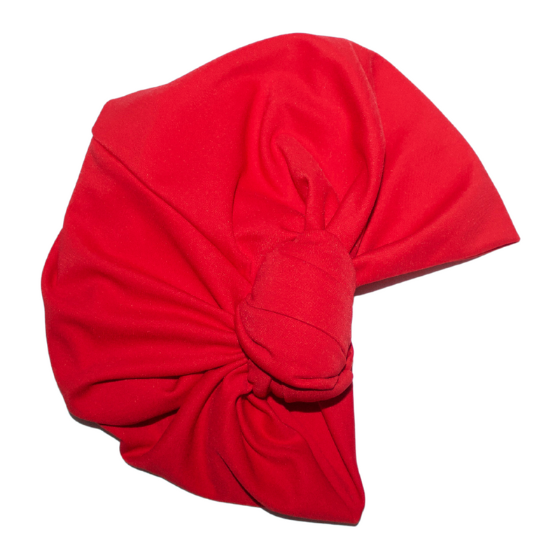 APPLE RED Knotted Pre-tied Headwrap