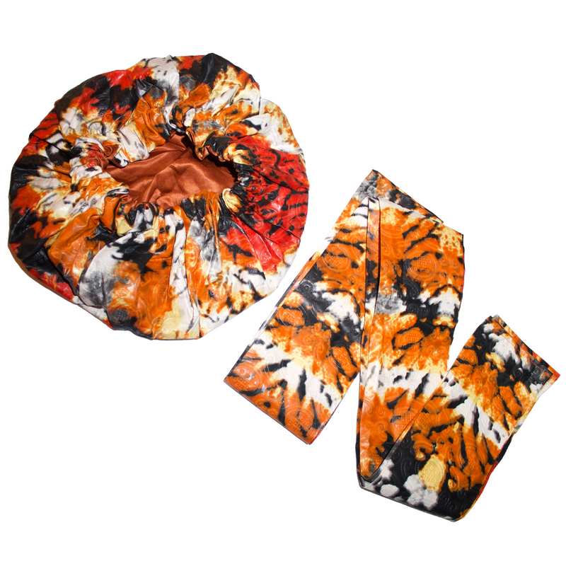 TIGER Adire Satin-Lined Bonnet Headwrap