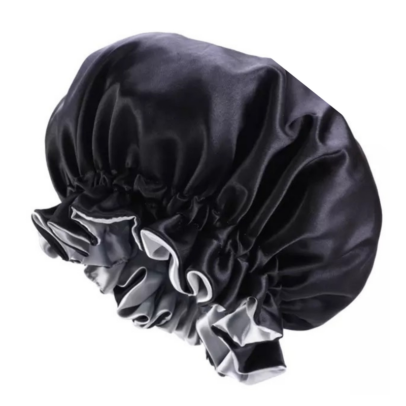 BLACK SILVER Reversible Satin Sleep Bonnet
