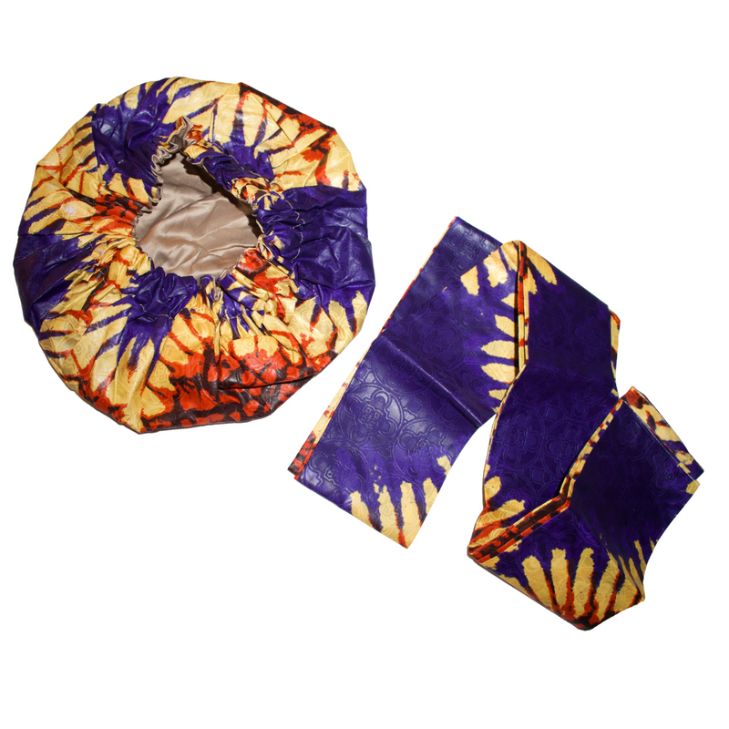 SUNBURST Adire Satin-Lined Bonnet Headwrap