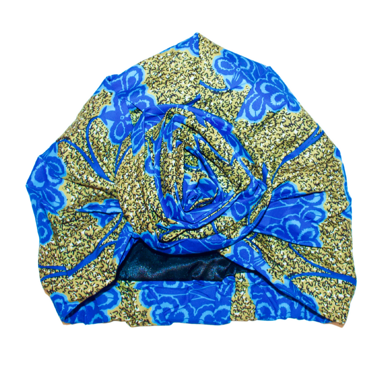 BLUE FLOWERS Rose Satin-Lined Pre-tied Headwrap