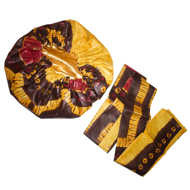 COWRIE KISSES Adire Satin-Lined Bonnet Head wrap