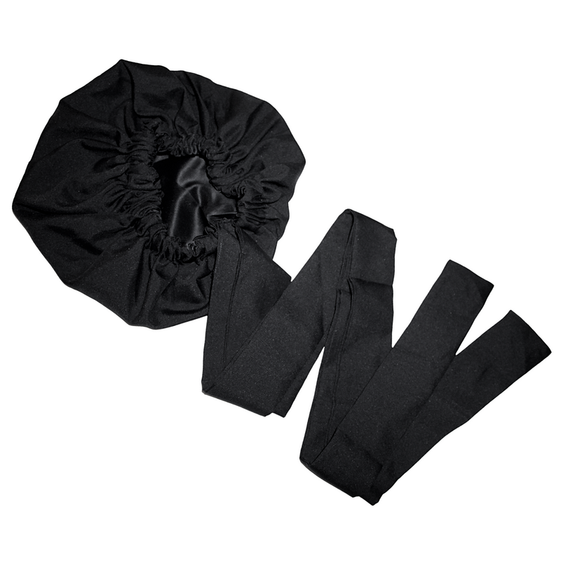 BLACK Satin-Lined Bonnet Head Wrap