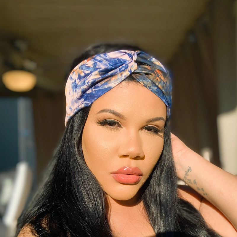 BLUE PEACH Silk Tie Dye Twist Headband