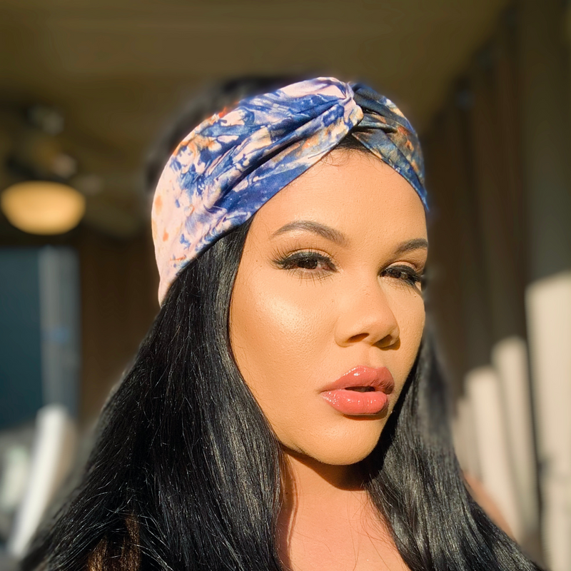 BLUE PEACH Silk Tie Dye Twist Headband